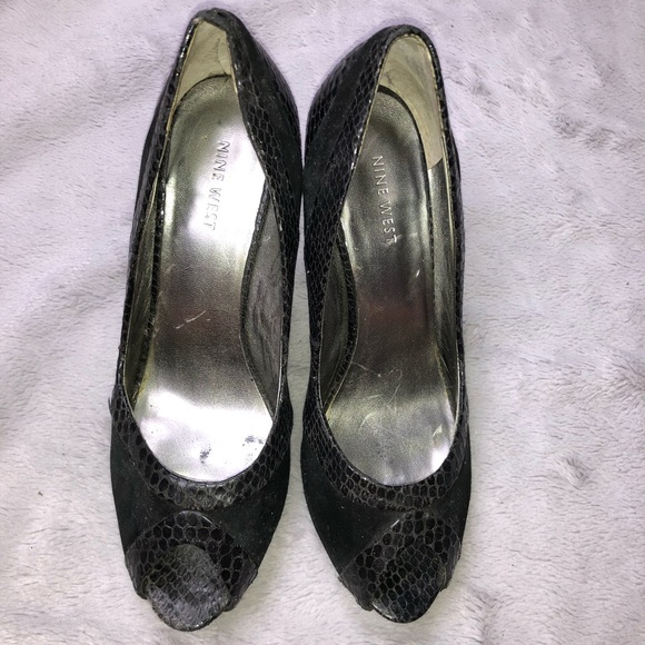 Nine West Snakeskin and Suede Open Toe Pump - Picture 6 of 11